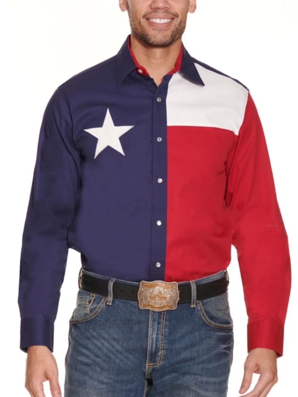 Vintage Texas Cotton Contemporary Fit Texas Flag Long Sleeve Button Down - Large